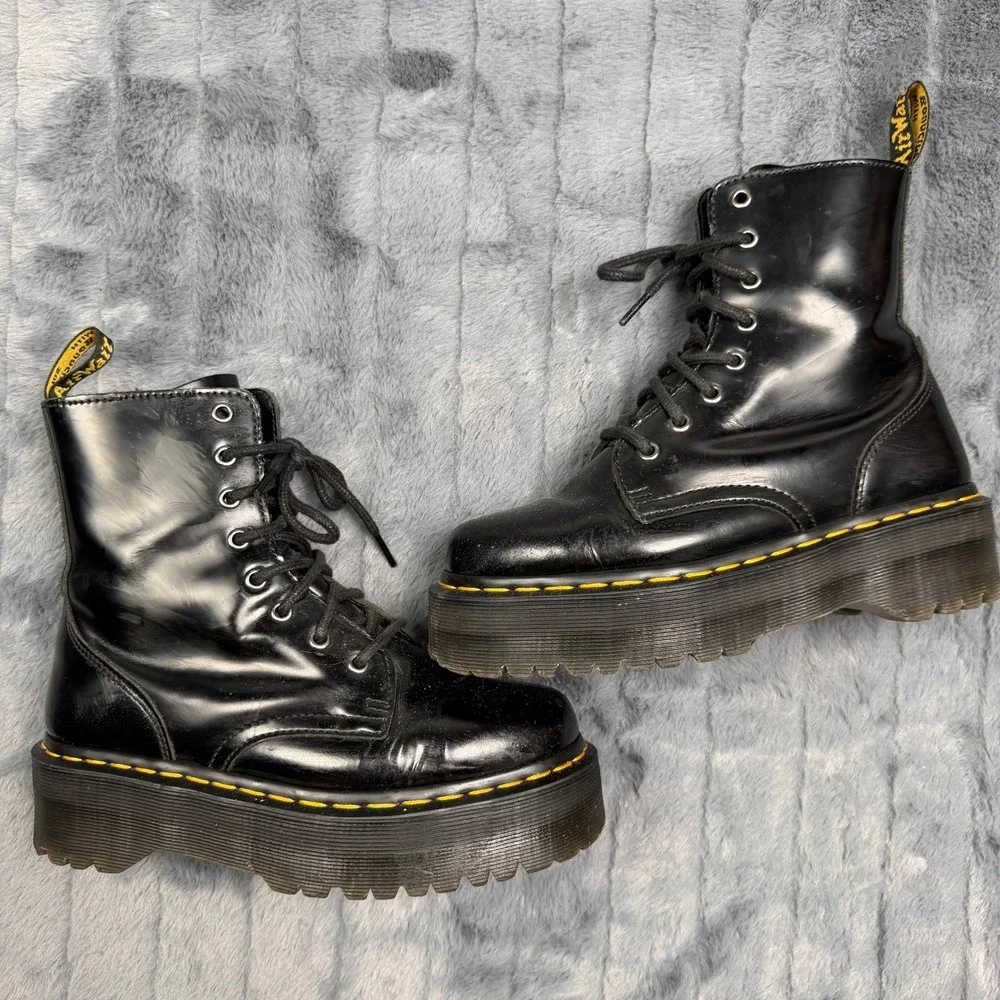 Dr. Martens Jadon Platform Boots Mens 6 Black Polished Leather 8-Eye Side Zip